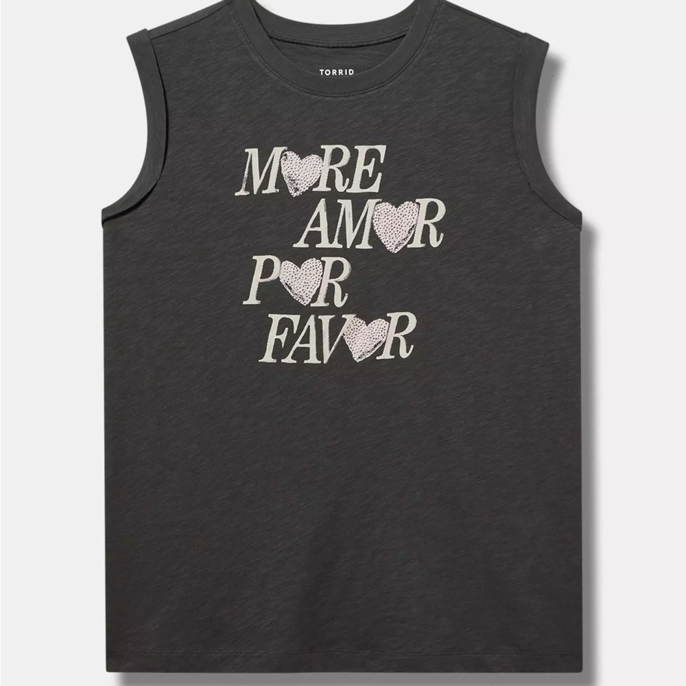TORRID Charcoal Roll Sleeve Muscle Graphic Top